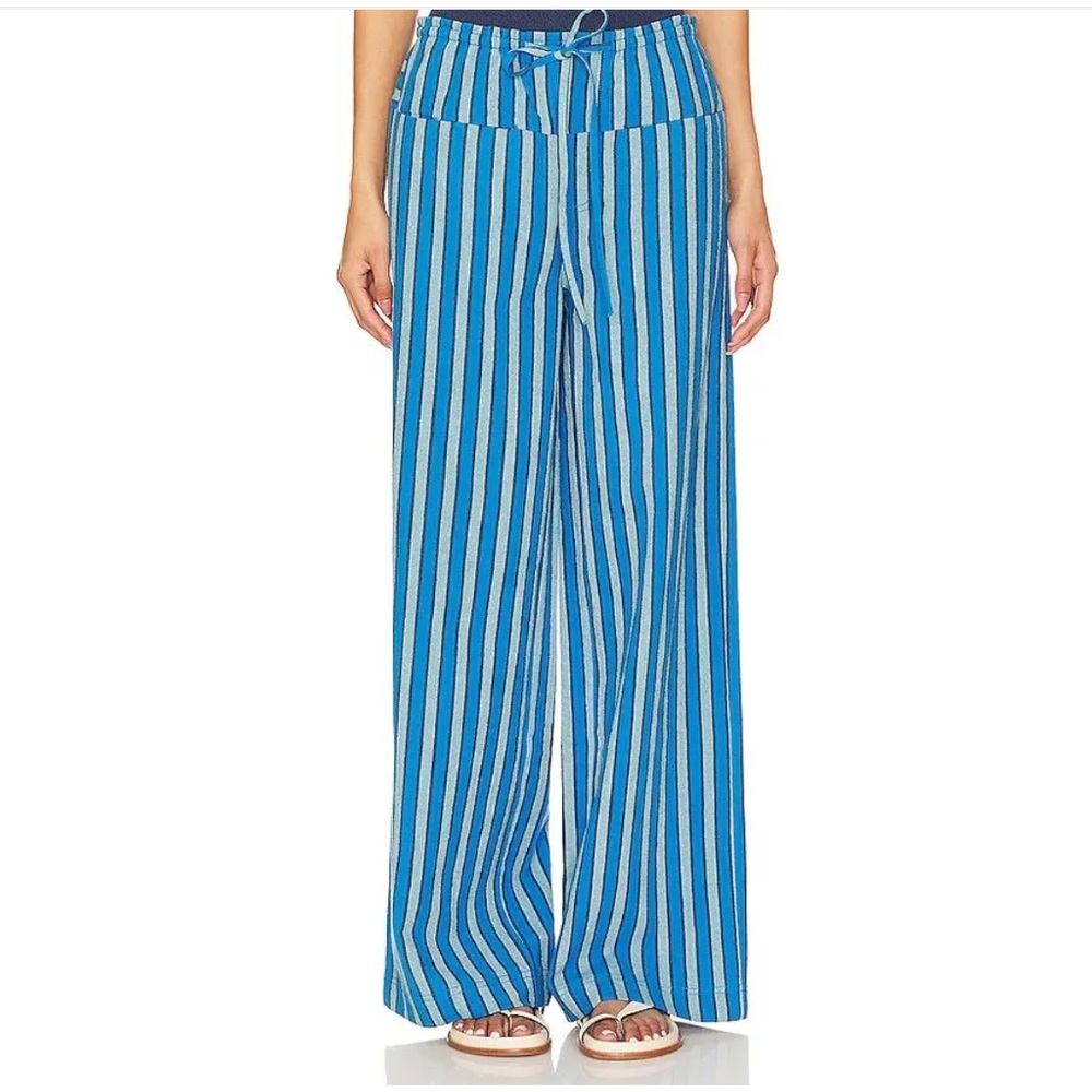 Free People Blue and Light Blue Vertical Stripe Wide-Leg Pants